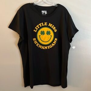 LITTLE MISS SHENANIGANS Tee * Black with Gold & Green T-Shirt * Ladies size 2XL